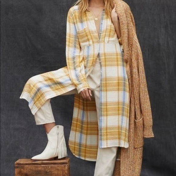 Anthropologie Tops - Anthropologie Pilcro Yellow Plaid Shirt Size XL